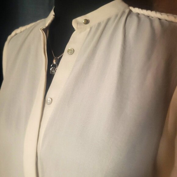 ZARA Women's Off-White Long-Sleeved Button-Down Blouse w/Braid Accent - Size S - Picture 2 of 14